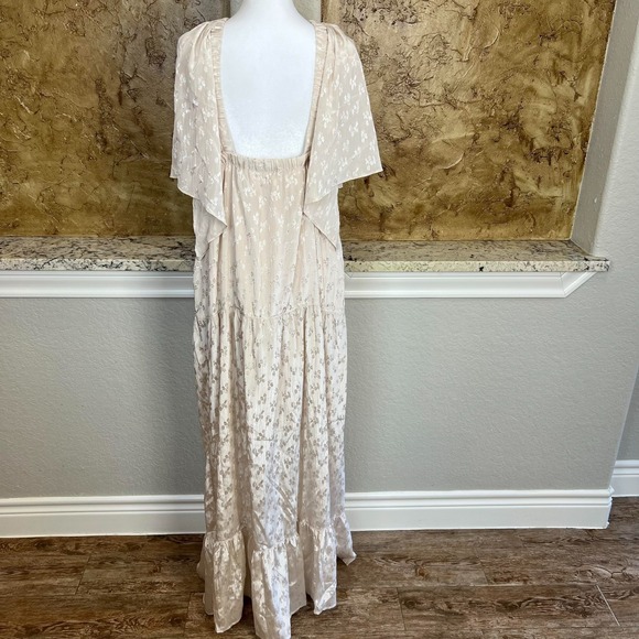 Free People Cha Cha Maxi Dress Womens Large Floral Ruffle Tiered Champagne - Picture 6 of 12